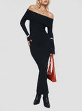 front view of model wearing Princess Polly Phylis Off The Shoulder Maxi Dress Black Straight Neck
