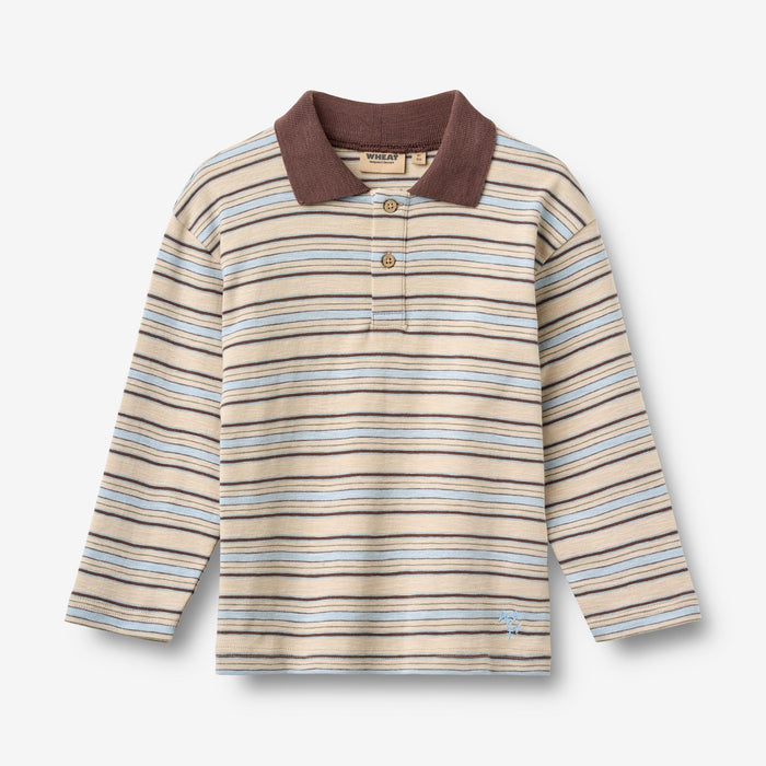 Wheat Main Polo Shirt L/S Fred Blouse 9877 multi blue stripe
