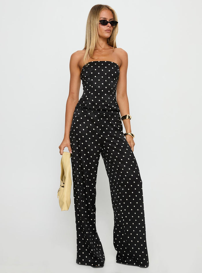 Powdered Sugar Strapless Co-ord Black Polka