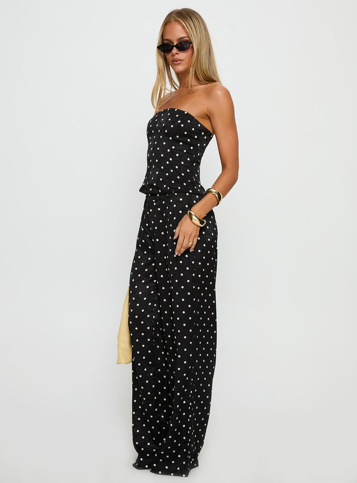 Powdered Sugar Strapless Co-ord Black Polka