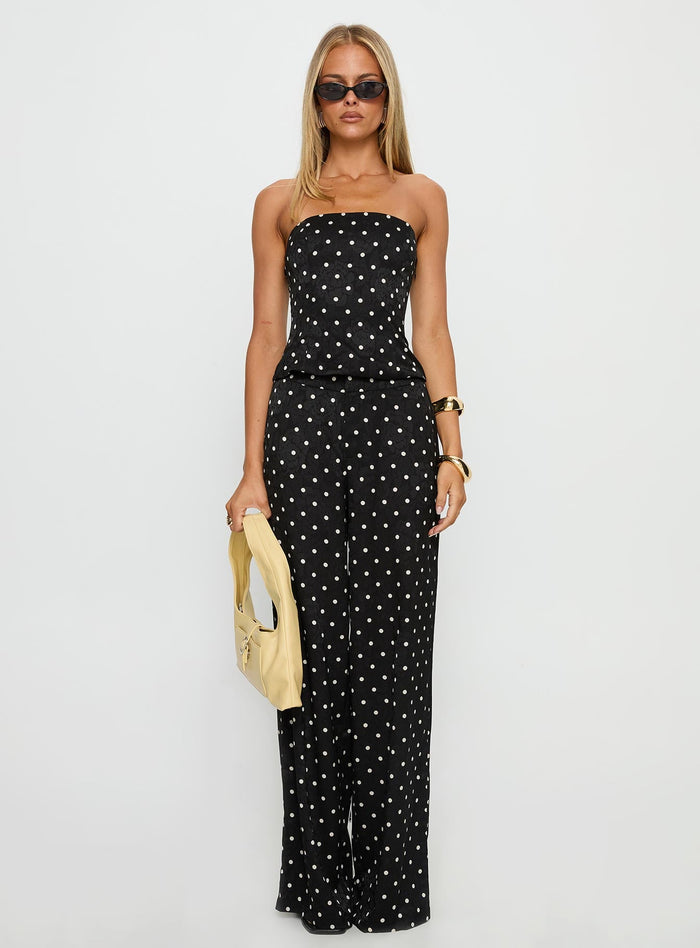 Powdered Sugar Strapless Co-ord Black Polka