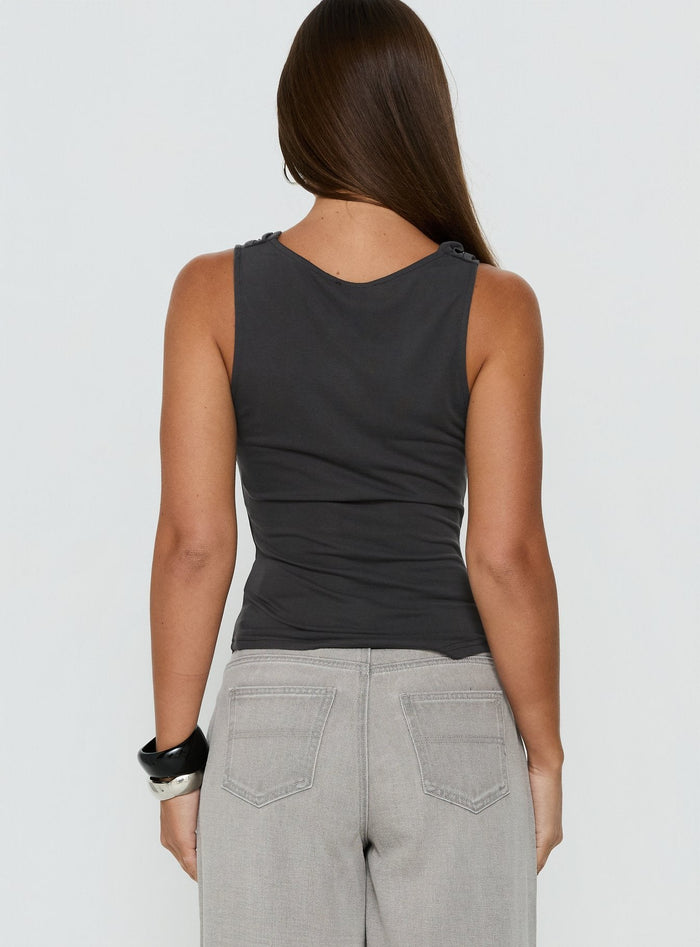 Quiet Confidence Studded Cowl Neck Top Grey