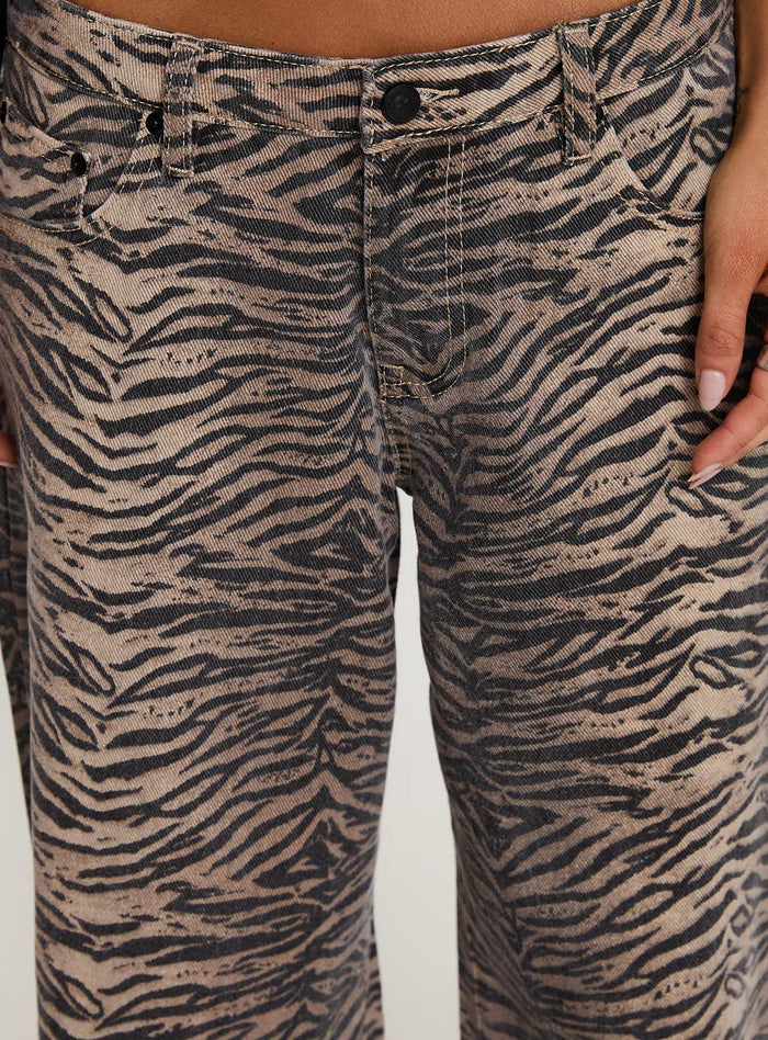 back view of model wearing Princess Polly Radical Baggy Jeans Tiger Low Rise Jeans