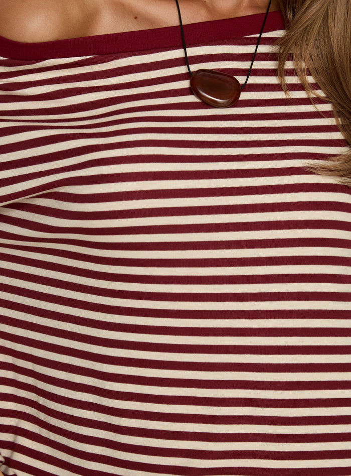 product Princess Polly Ralyssa Off Shoulder Long Sleeve Top Red Stripe Longline Jumpers Jumpers