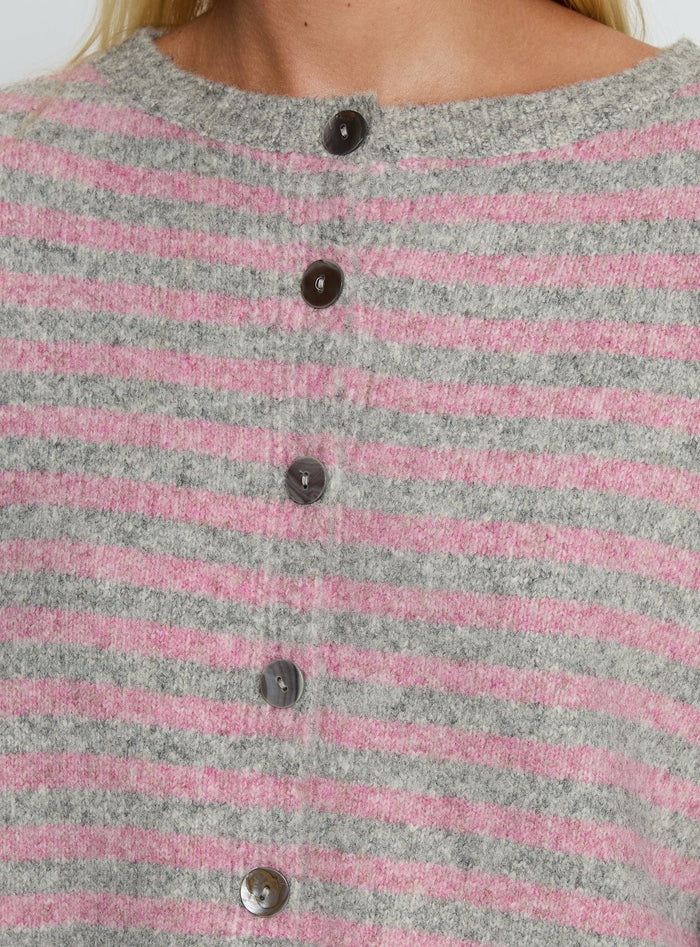 product Princess Polly Raynna Button Up Cardigan Pink / Grey Stripe Cropped Jumpers Jumpers