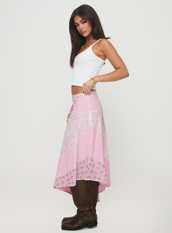 side view of model wearing Princess Polly Rennar Maxi Skirt Multi Maxi