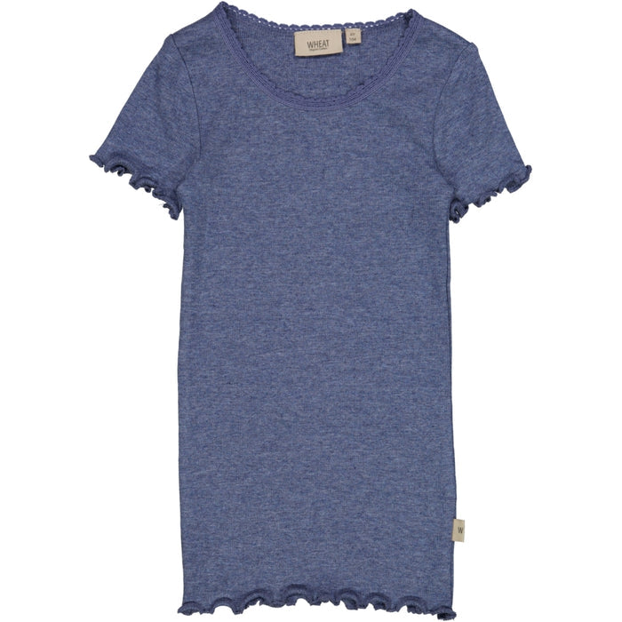 Wheat Main Rib T-Shirt Lace SS Jersey Tops and T-Shirts 1076 blue melange