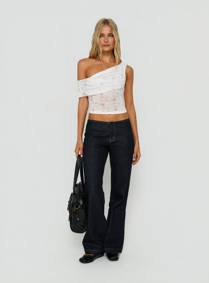 Riinah Draped Lace Off Shoulder Top White