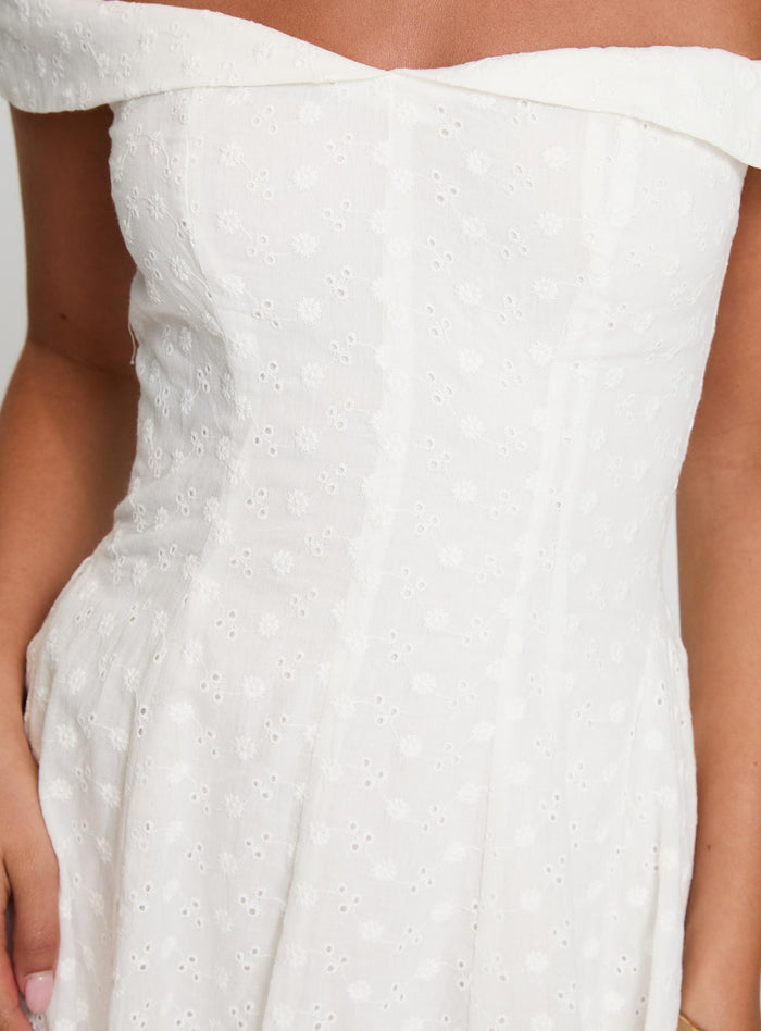 product Princess Polly Rosebud Broiderie Off The Shoulder Mini Dress White V-Neck