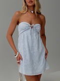 front view of model wearing Princess Polly Rosenberg Strapless Mini Dress Blue Sweetheart Neckline