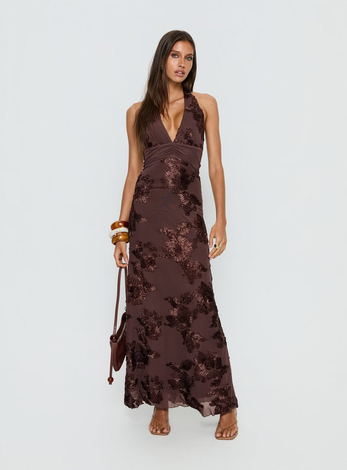 Rousseau Halter Maxi Dress Espresso