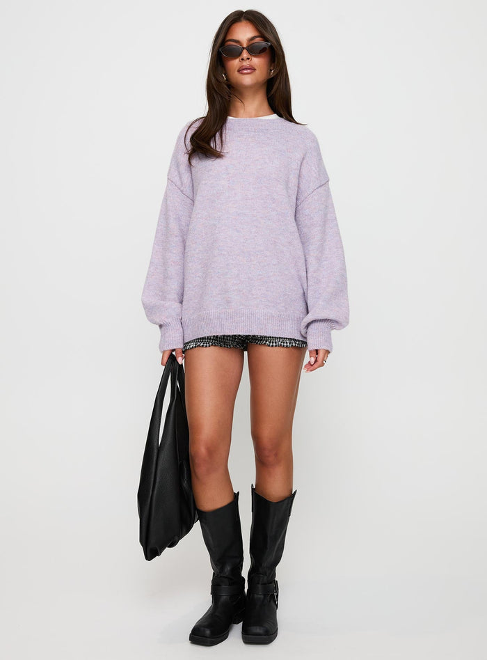 front view of model wearing Princess Polly Ryanna Sweater Lilac Long