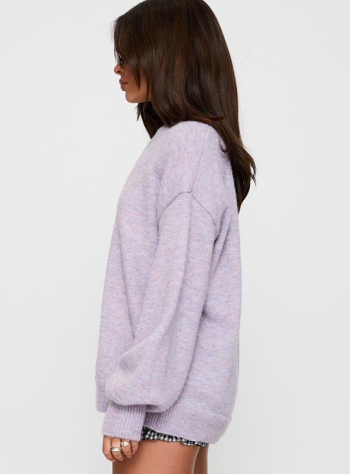 side view of model wearing Princess Polly Ryanna Sweater Lilac Long