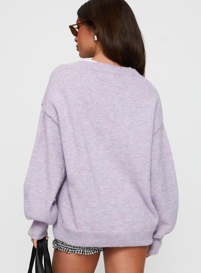 back view of model wearing Princess Polly Ryanna Sweater Lilac Long