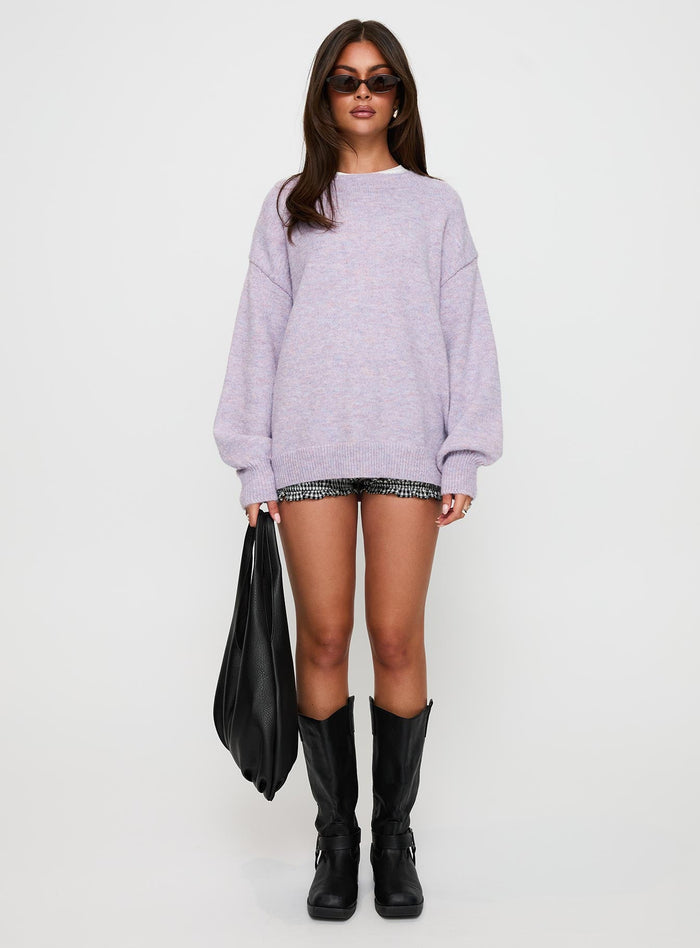 side view of model wearing Princess Polly Ryanna Sweater Lilac Long
