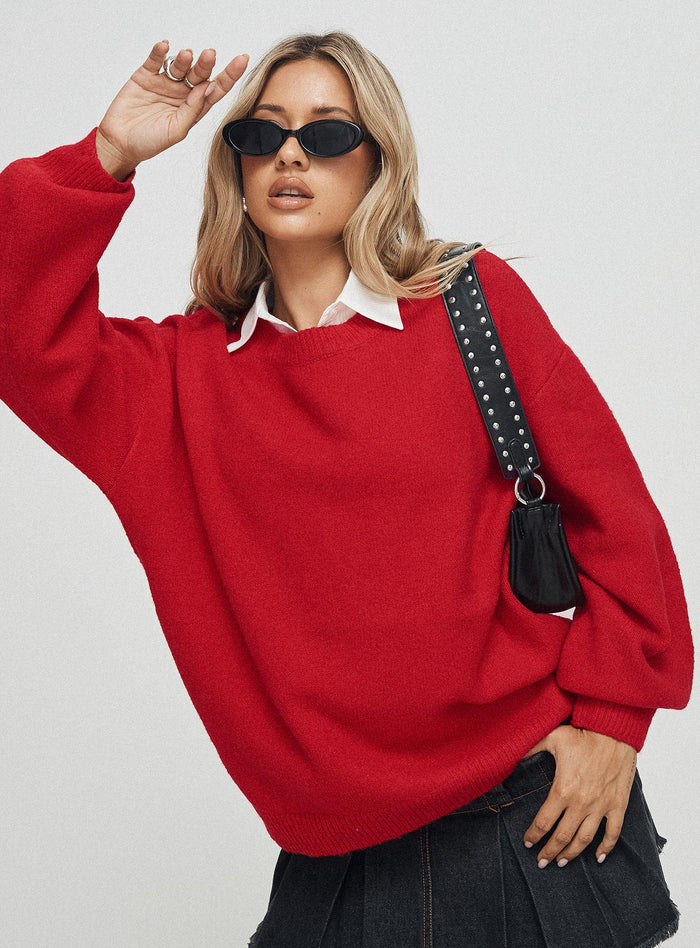 front view of model wearing Princess Polly Ryanna Sweater Red