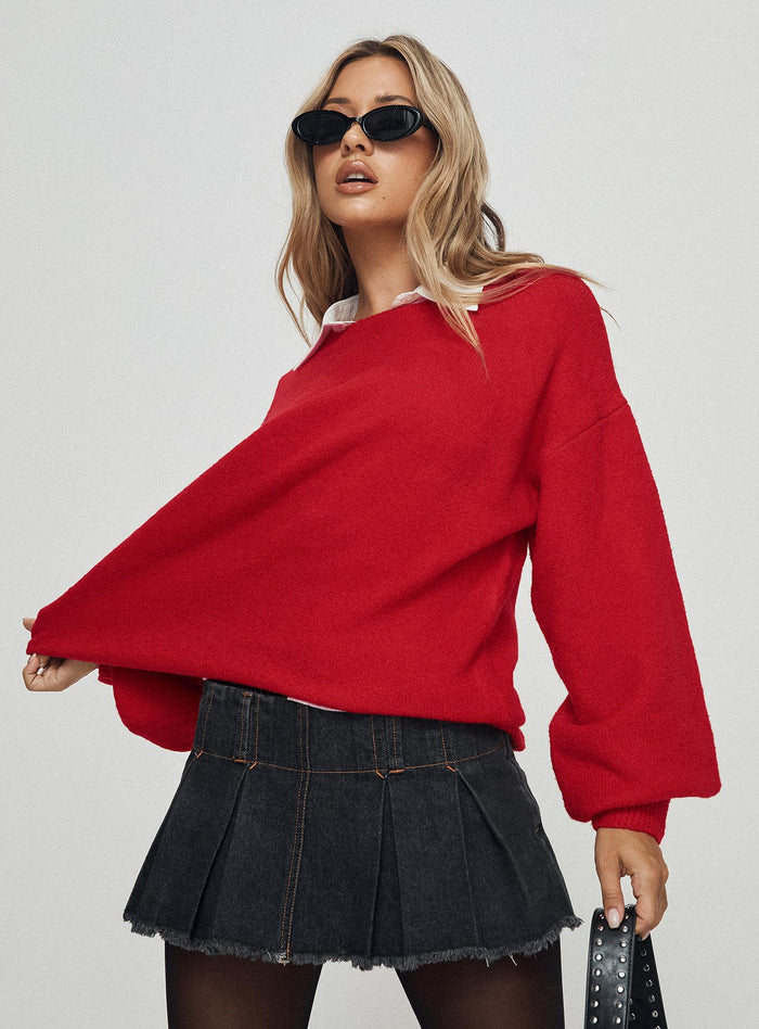 front view of model wearing Princess Polly Ryanna Sweater Red