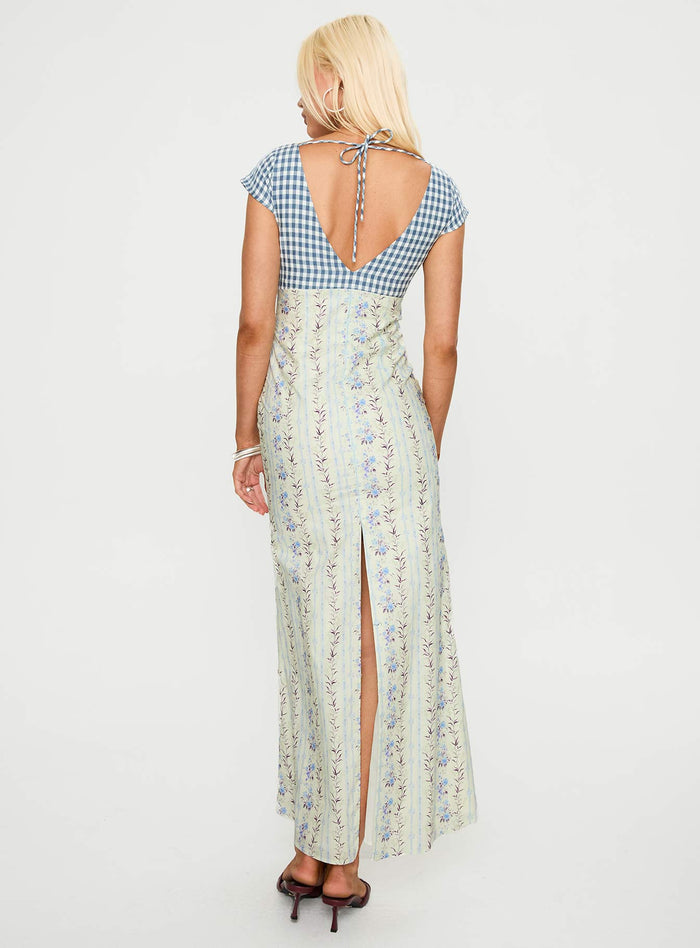 back view of model wearing Princess Polly Saije Maxi Dress Multi Floral V-Neck