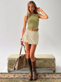 front view of model wearing Princess Polly Samarie Cargo Mini Skirt Concrete Mini Skirts Skirts