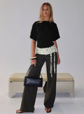 front view of model wearing Princess Polly Seneca Wrap Pants Charcoal Polka Dot Mid Rise Pants