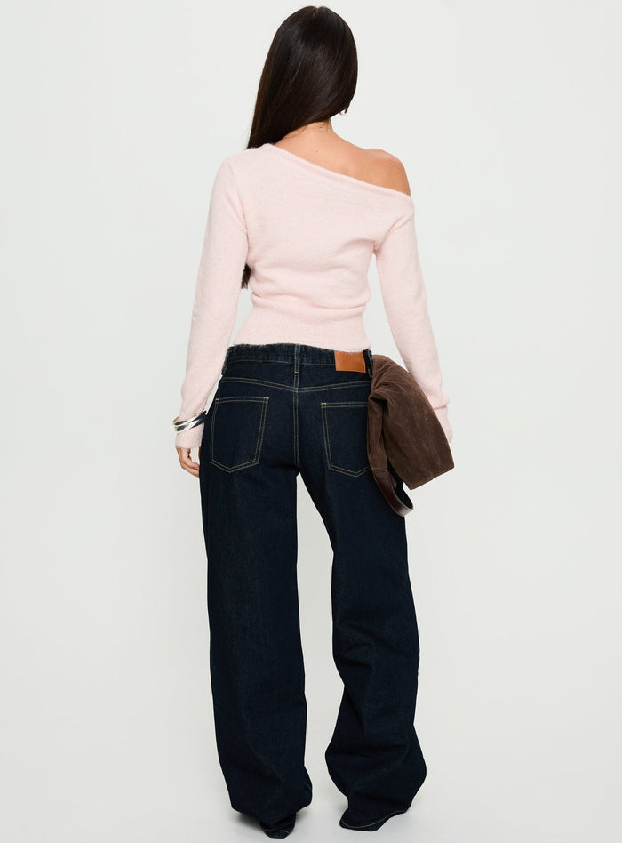 back view of model wearing Princess Polly Serenitia Mid Rise Relaxed Jeans Dark Raw Wash Mid Rise Jeans