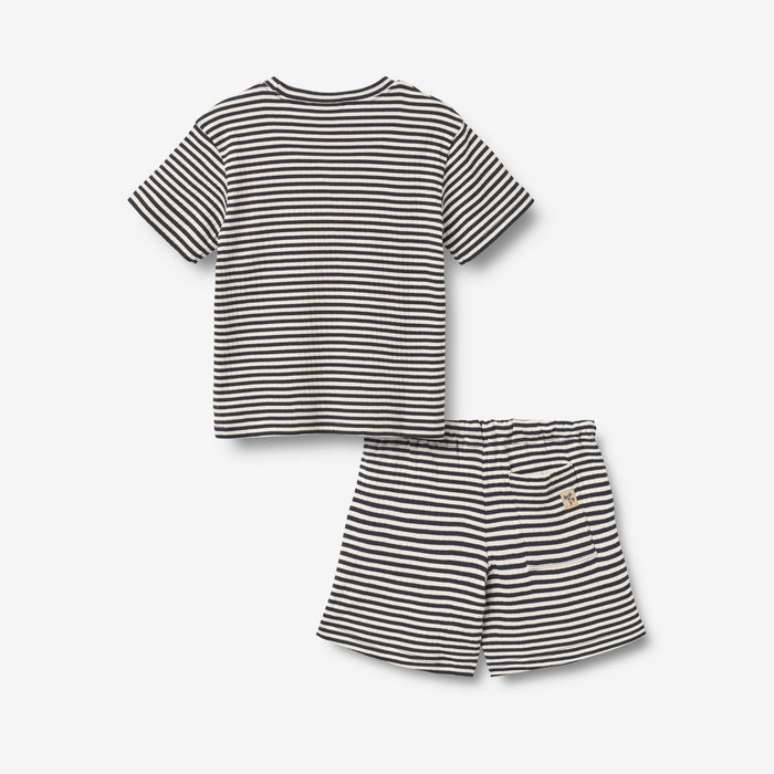 Wheat Main Set T-shirt S/S & Shorts Fabian Set 9432 navy rib stripe