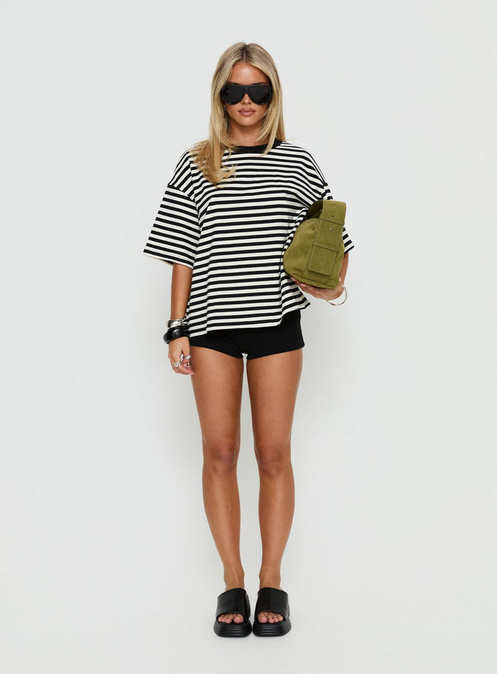 Settle Down Short Sleeve Top Black / White Stripe