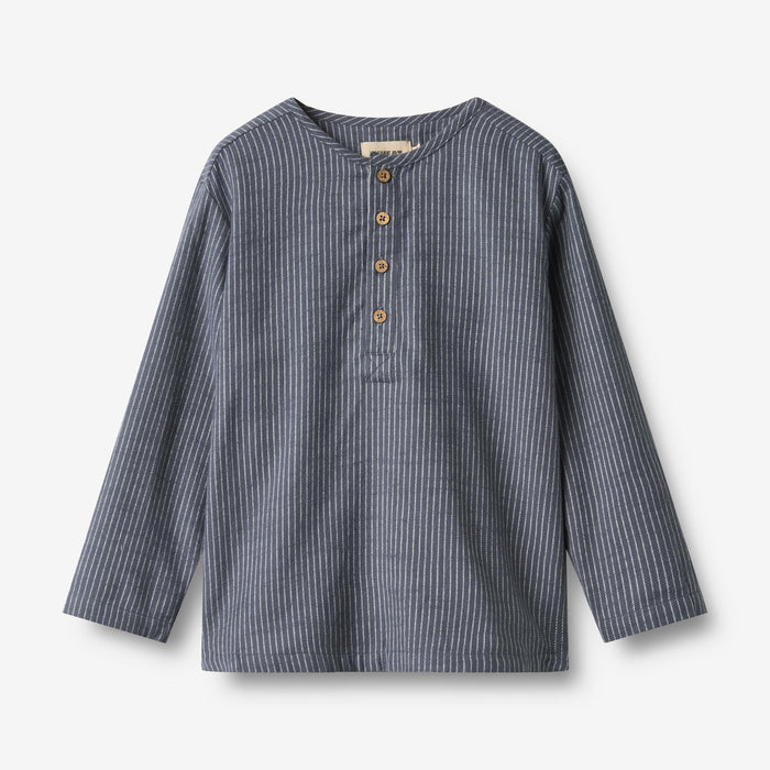 Wheat Main Shirt L/S Bjørk Shirt 1312 greyblue slub stripe