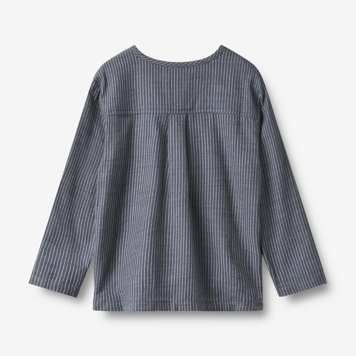 Wheat Main Shirt L/S Bjørk Shirt 1312 greyblue slub stripe