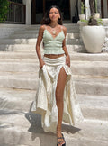front view of model wearing Princess Polly Silver Soul Embroidered Maxi Skirt Cream Maxi