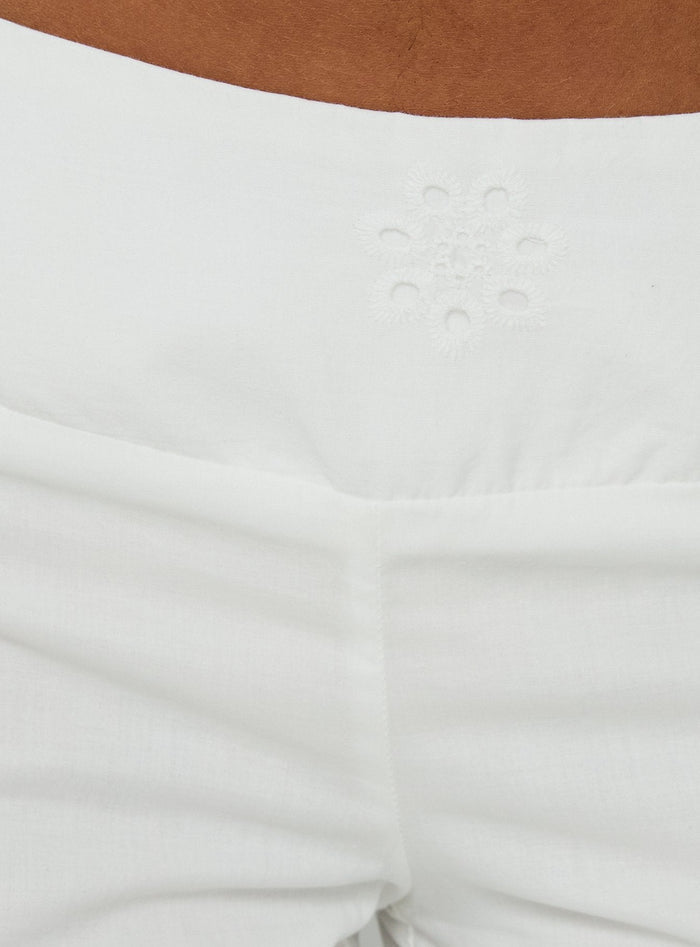 Slow Days Broderie Anglais Mid Rise Pants White