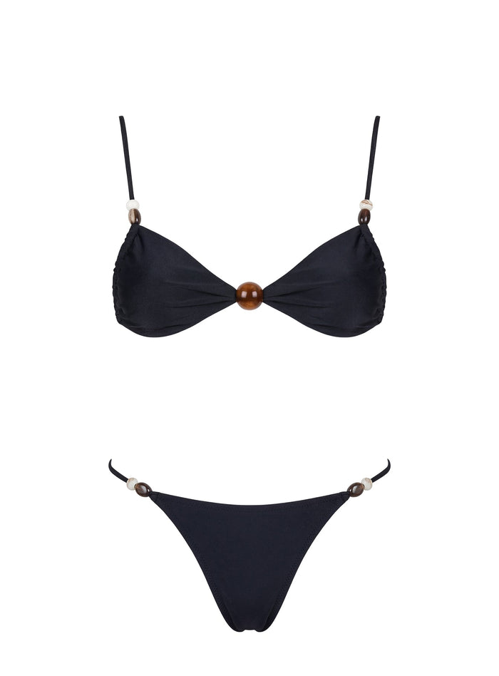 Slow Summer Bead Detail Bikini Top Black