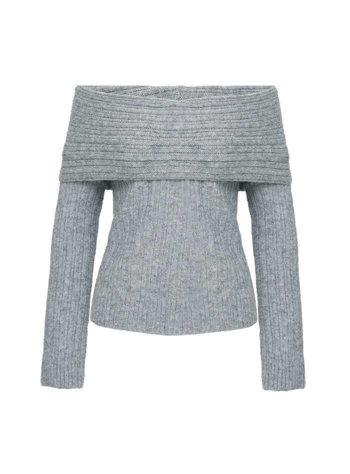 product Princess Polly Snowie Off Shoulder Knit Sweater Grey Long