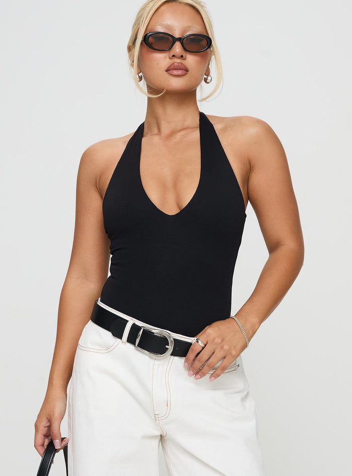Someone New Halter Bodysuit Black Sleeveless Bodysuit