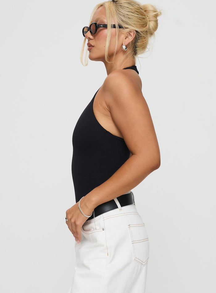 Someone New Halter Bodysuit Black Sleeveless Bodysuit