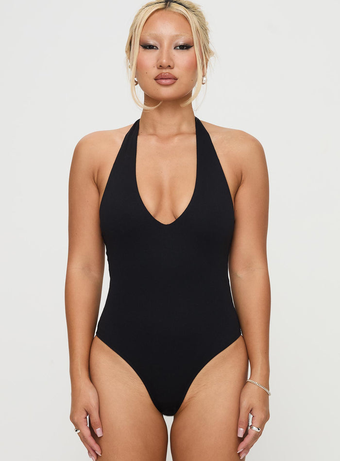 Someone New Halter Bodysuit Black Sleeveless Bodysuit