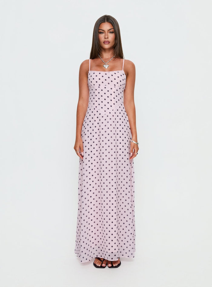 South of France Maxi Dress Pink Polka Dot