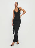 front view of model wearing Princess Polly Spicy Maxi Dress Black Plunger
