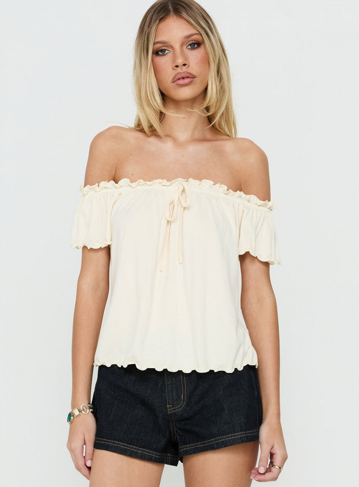 Stars Hollow Babydoll Off Shoulder Top Cream