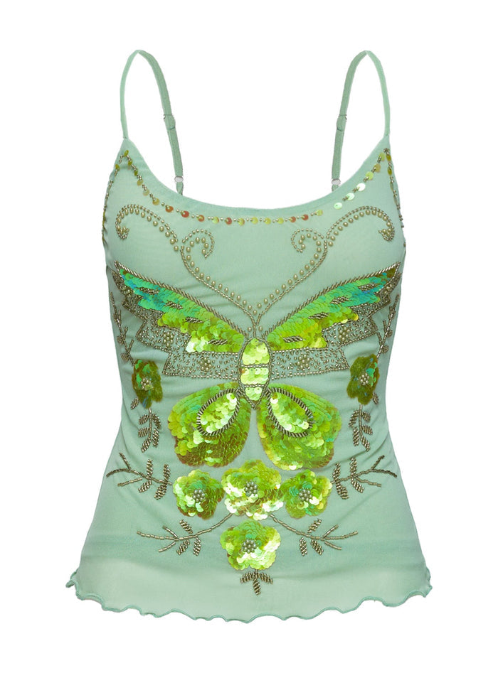 product Princess Polly Start Of Summer Sequin Top Green Sleeveless Scoop Neck