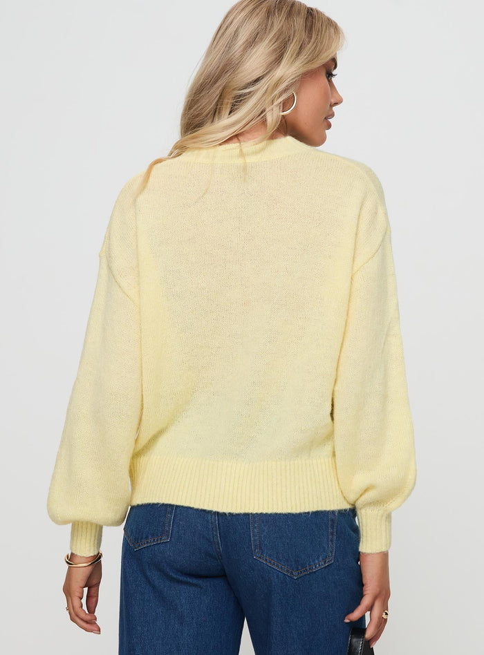 back view of model wearing Princess Polly Sunbeam Cardigan Yellow Long