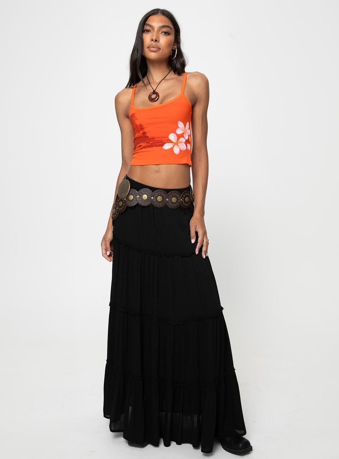 front view of model wearing Princess Polly Sunset Tank Orange Sleeveless Square Neck