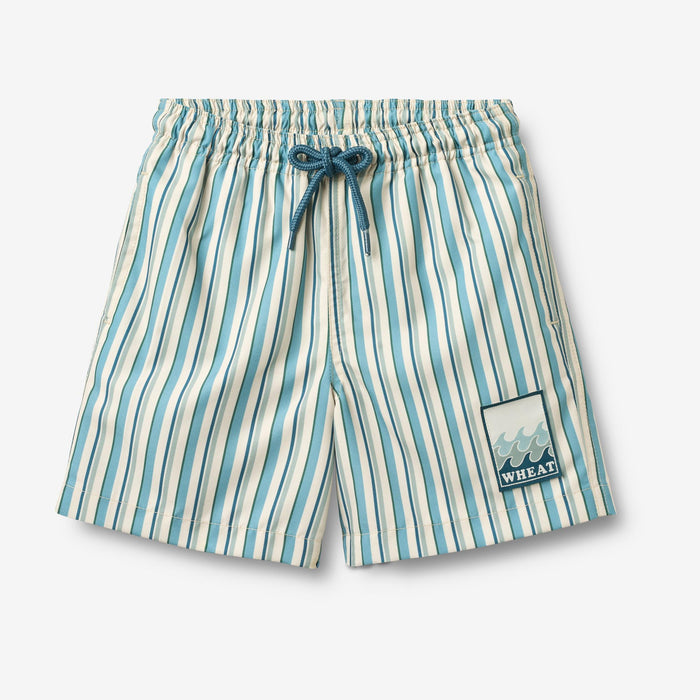Wheat Main Swim Trunk Hansi badge Shorts 9630 aqua stripe
