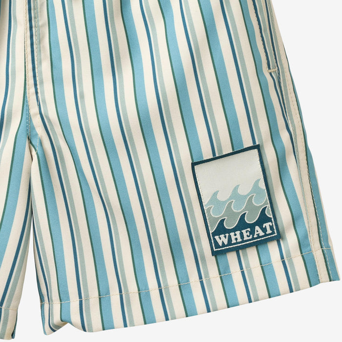 Wheat Main Swim Trunk Hansi badge Shorts 9630 aqua stripe