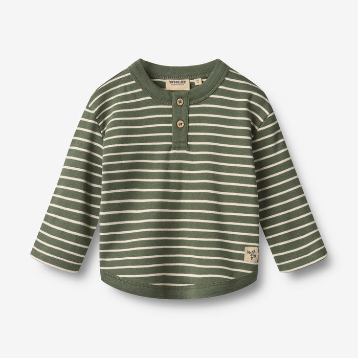 Wheat Main T-shirt L/S Osvald T-Shirt 4076 dark green stripe