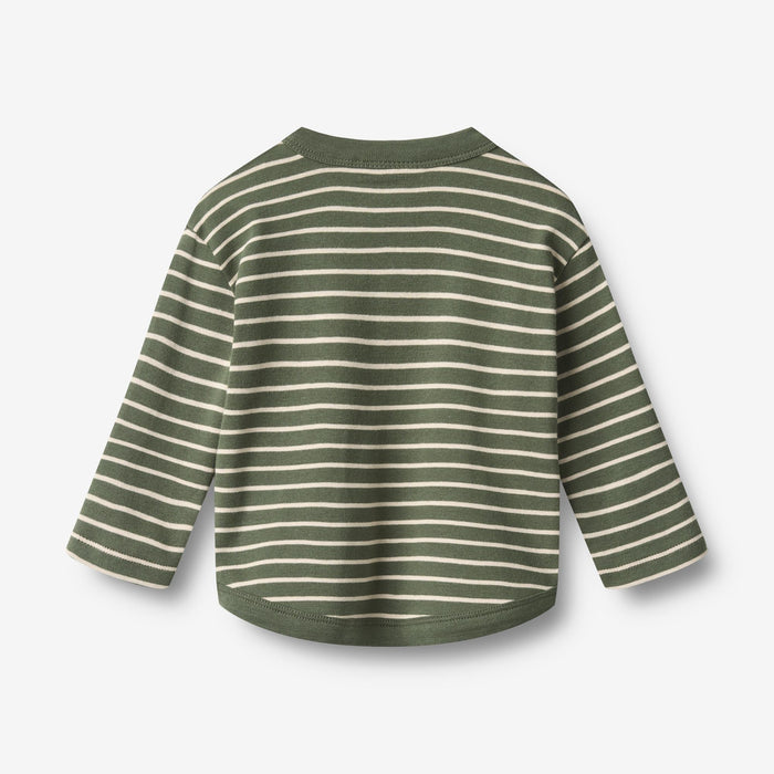 Wheat Main T-shirt L/S Osvald T-Shirt 4076 dark green stripe