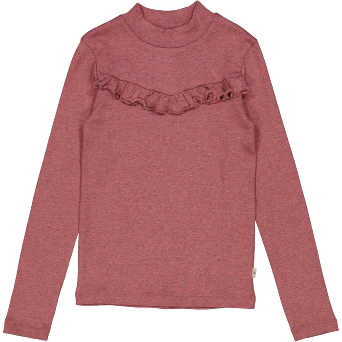 Wheat Main T-Shirt Rib Ruffle Jersey Tops and T-Shirts 2614 dark rouge melange