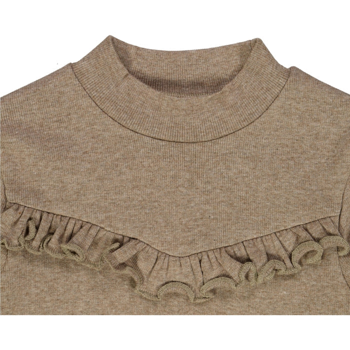 Wheat Main T-Shirt Rib Ruffle Jersey Tops and T-Shirts 3204 khaki melange