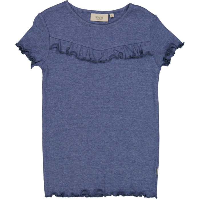 Wheat Main T-Shirt Rib Ruffle SS Jersey Tops and T-Shirts 1076 blue melange