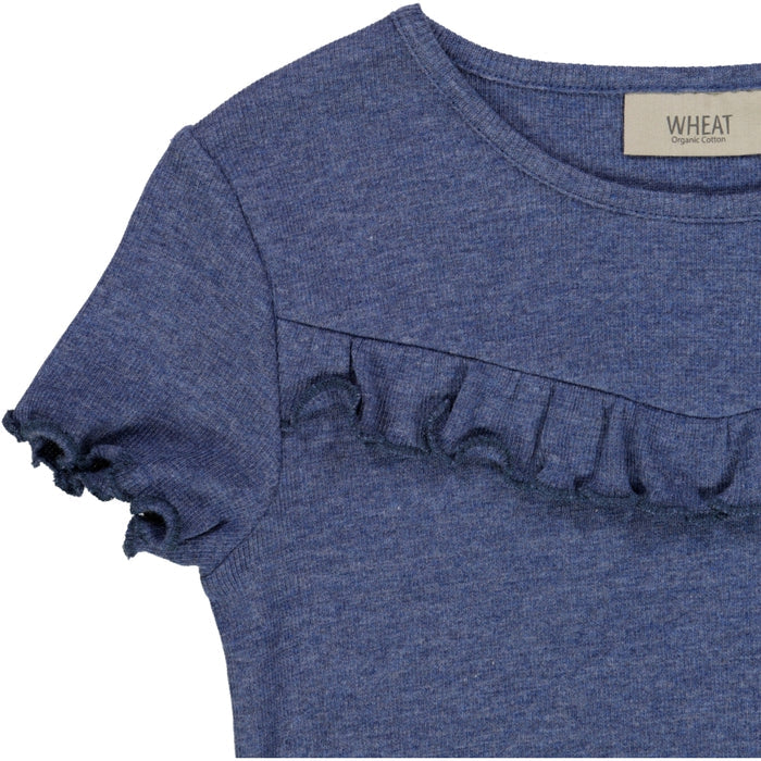 Wheat Main T-Shirt Rib Ruffle SS Jersey Tops and T-Shirts 1076 blue melange